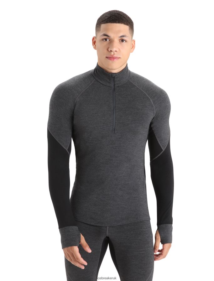 Icebreaker Men BodyfitZone Merino 260 Zone Long Sleeve Half Zip Thermal Top Z04NXR387 Clothing Jet Heather/Black - Image 1