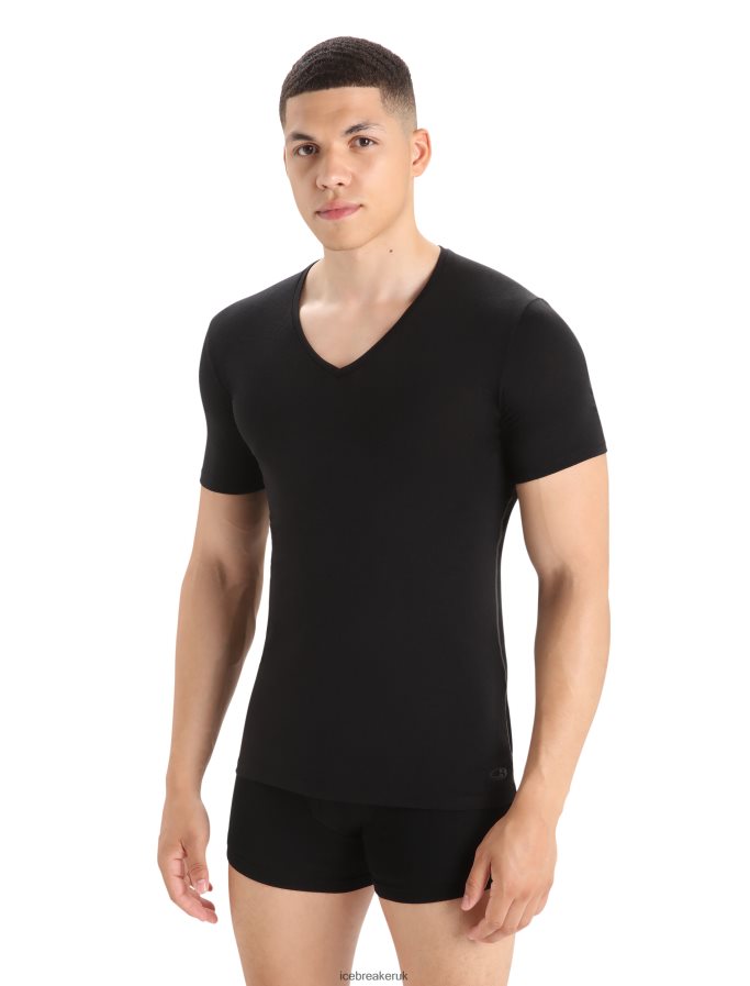 Icebreaker Men Merino Anatomica Short Sleeve V Neck T-Shirt Z04NXR123 Clothing Black - Image 1