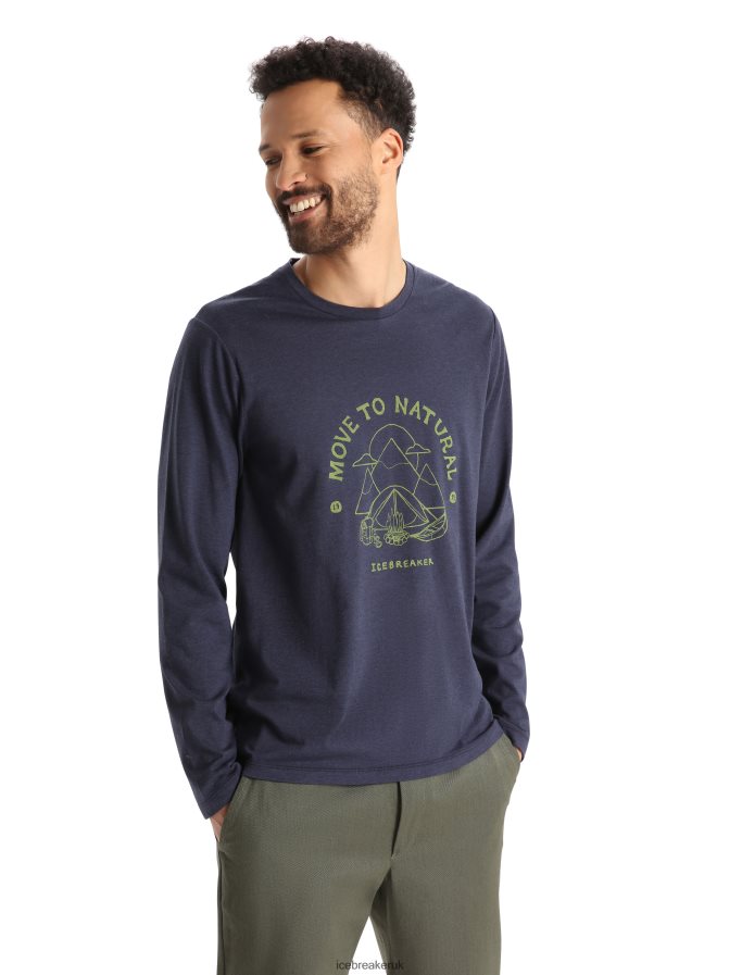 Icebreaker Men Merino Central Classic Long Sleeve T-Shirt Canopy Camper Z04NXR375 Clothing Midnight Navy - Image 1