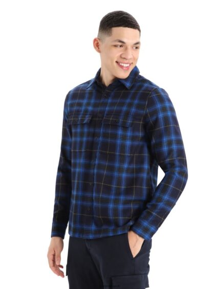 Icebreaker Men Merino Dawnder Long Sleeve Flannel Shirt Plaid Z04NXR358 Clothing Midnight Navy