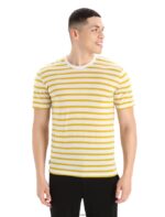 Icebreaker Men Merino Drayden Short Sleeve T-Shirt Stripe Z04NXR396 Clothing Ecru Heather/Silent Gold