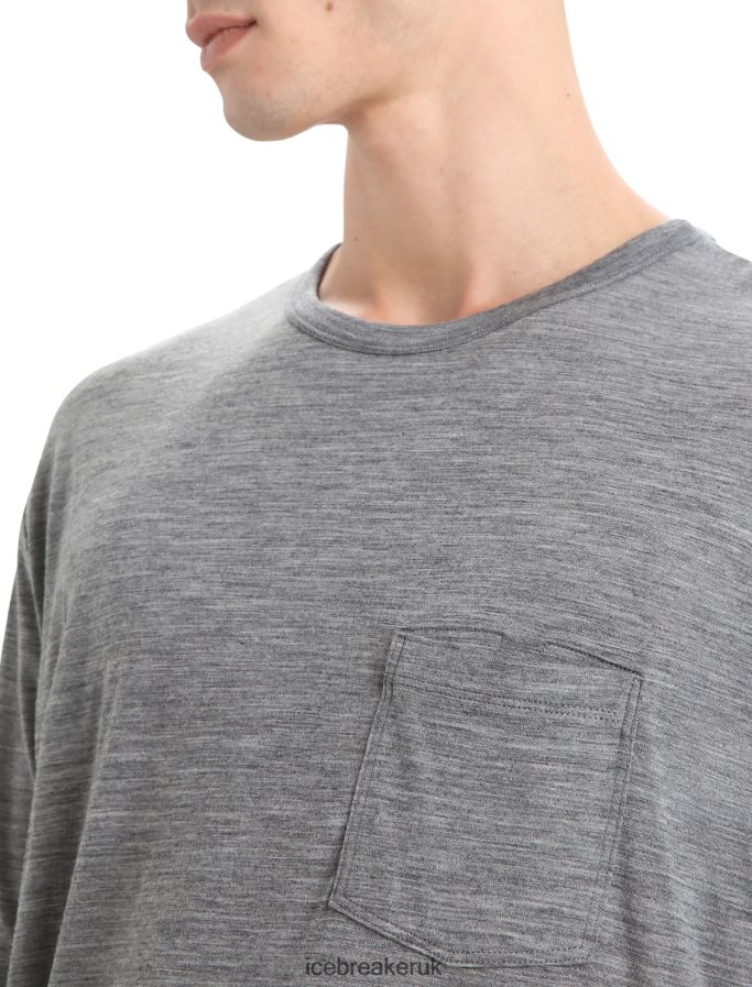 Icebreaker Men Merino Granary Short Sleeve Pocket T-Shirt Z04NXR18 Clothing Gritstone Heather - Image 4