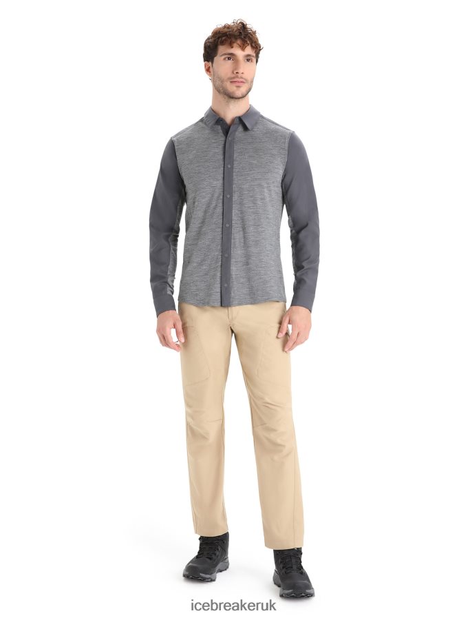 Icebreaker Men Merino Hike Long Sleeve Top Z04NXR191 Clothing Monsoon/Gritstone Heather - Image 3