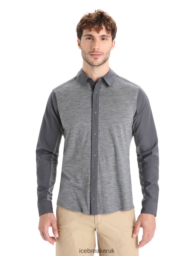 Icebreaker Men Merino Hike Long Sleeve Top Z04NXR191 Clothing Monsoon/Gritstone Heather - Image 1