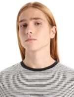 Icebreaker Men Merino Linen Short Sleeve T-Shirt Stripe Z04NXR69 Clothing Snow/Black - Image 4