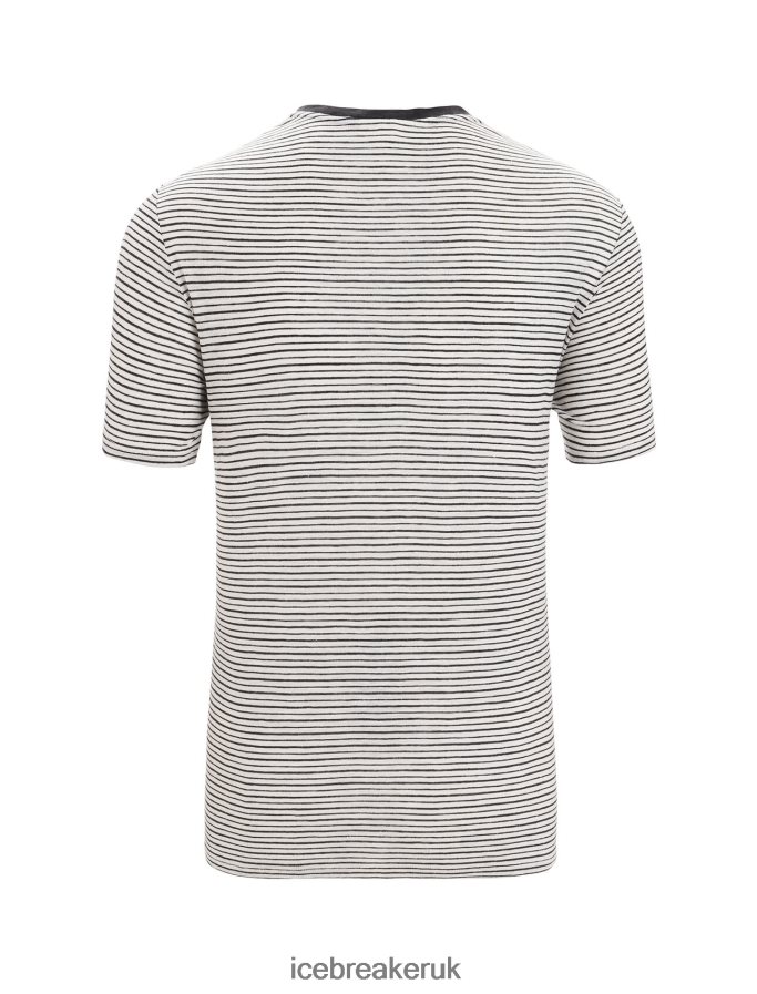 Icebreaker Men Merino Linen Short Sleeve T-Shirt Stripe Z04NXR69 Clothing Snow/Black - Image 7