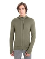 Icebreaker Men Merino Quantum III Long Sleeve Zip Hoodie Z04NXR202 Clothing Loden