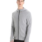 Icebreaker Men Merino Quantum III Long Sleeve Zip Hoodie Z04NXR205 Clothing Metro Heather/Black