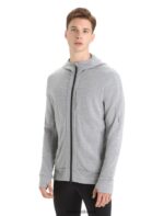 Icebreaker Men Merino Quantum III Long Sleeve Zip Hoodie Z04NXR205 Clothing Metro Heather/Black