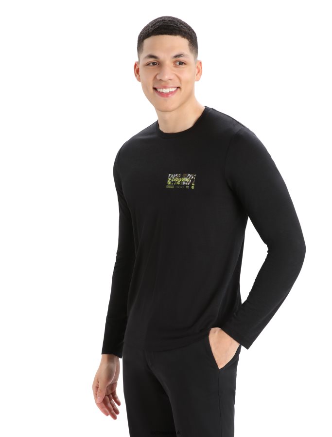 Icebreaker Men Merino Tech Lite II Long Sleeve T-Shirt Summit Tread Z04NXR378 Clothing Black - Image 1