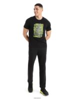 Icebreaker Men Merino Tech Lite II Short Sleeve T-Shirt Fern Imprint Z04NXR341 Clothing Black - Image 2