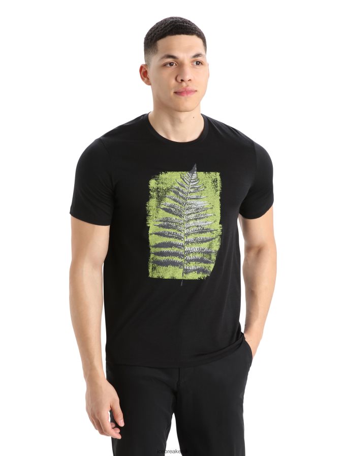 Icebreaker Men Merino Tech Lite II Short Sleeve T-Shirt Fern Imprint Z04NXR341 Clothing Black - Image 1