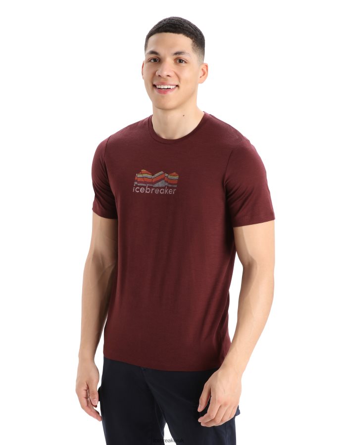 Icebreaker Men Merino Tech Lite II Short Sleeve T-Shirt Mountain Geology Z04NXR382 Clothing Espresso - Image 1
