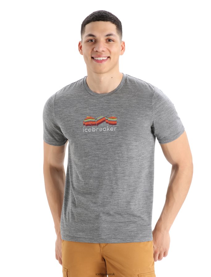 Icebreaker Men Merino Tech Lite II Short Sleeve T-Shirt Mountain Geology Z04NXR383 Clothing Gritstone Heather - Image 1