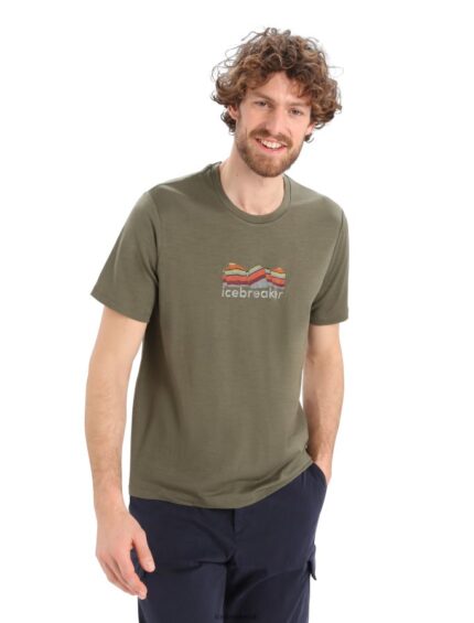 Icebreaker Men Merino Tech Lite II Short Sleeve T-Shirt Mountain Geology Z04NXR384 Clothing Loden