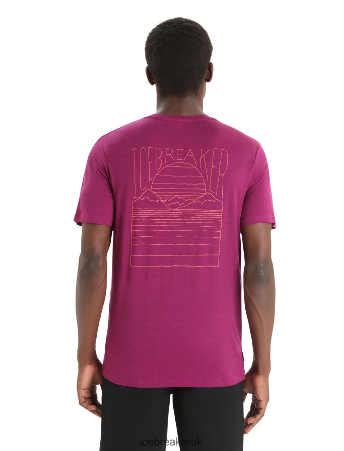 Icebreaker Men Merino Tech Lite II Short Sleeve T-Shirt Mountain Sunset Z04NXR82 Clothing Go Berry - Image 2