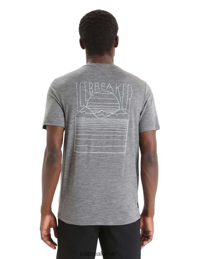 Icebreaker Men Merino Tech Lite II Short Sleeve T-Shirt Mountain Sunset Z04NXR83 Clothing Gritstone Heather - Image 2