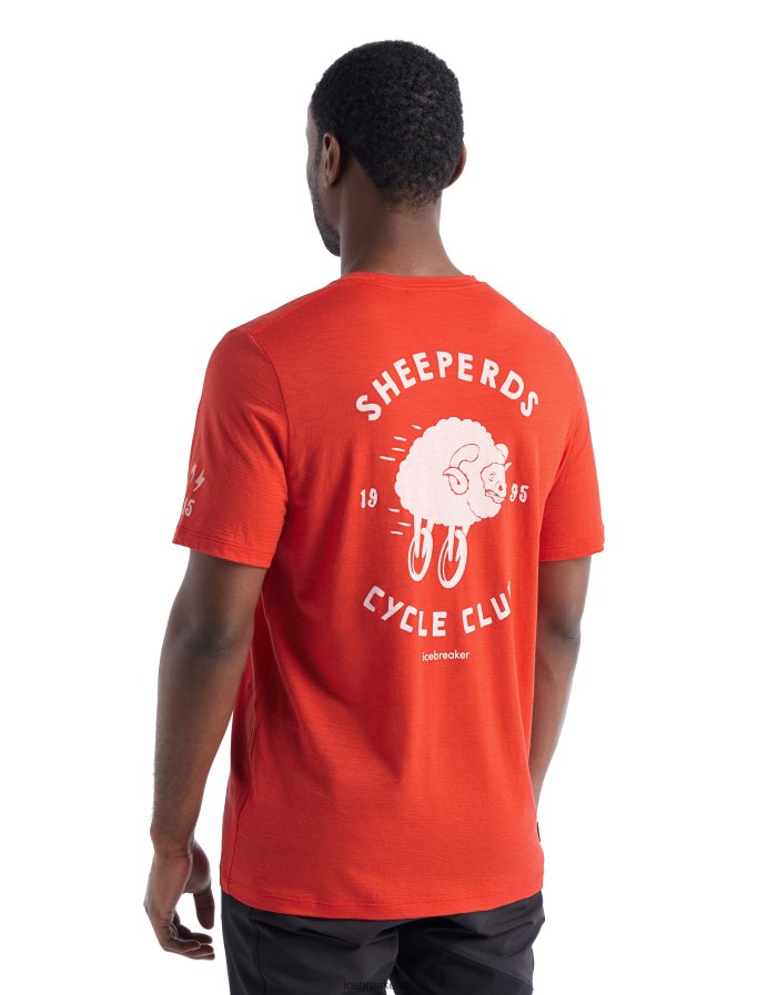 Icebreaker Men Merino Tech Lite II Short Sleeve T-Shirt Sheeperds Cycle Club Z04NXR480 Clothing Lava - Image 1