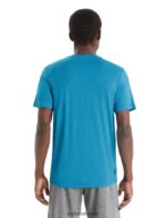 Icebreaker Men Merino Tech Lite II Short Sleeve T-Shirt Spring Glow Z04NXR45 Clothing Geo Blue - Image 2