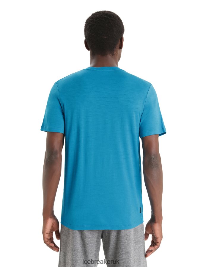 Icebreaker Men Merino Tech Lite II Short Sleeve T-Shirt Spring Glow Z04NXR45 Clothing Geo Blue - Image 2