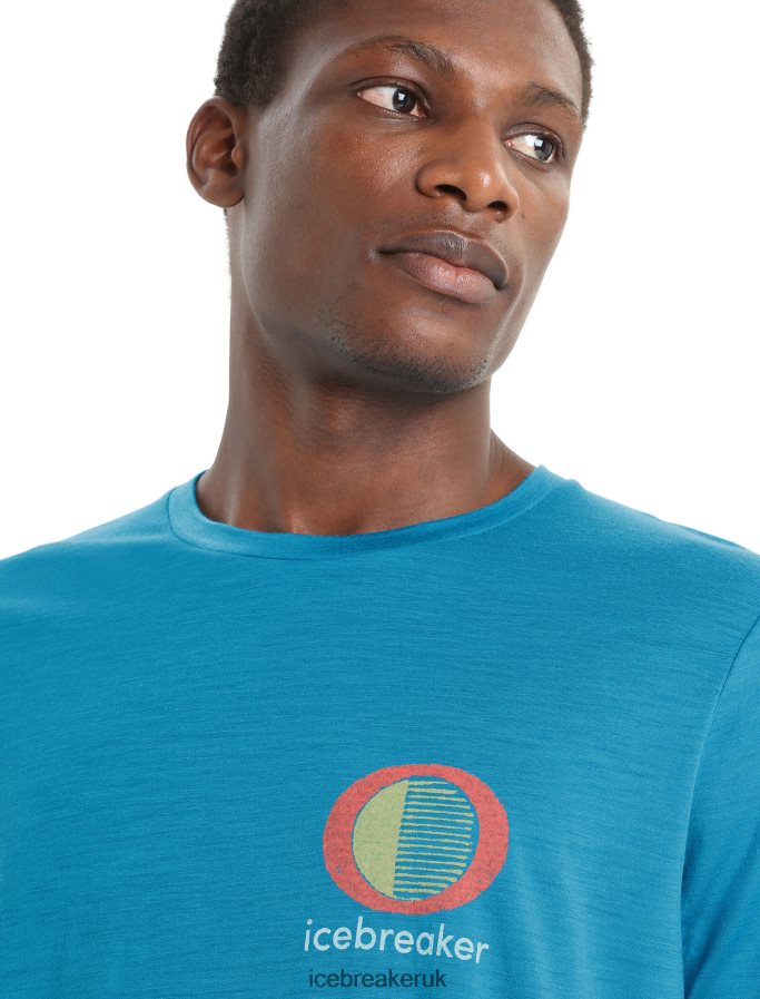 Icebreaker Men Merino Tech Lite II Short Sleeve T-Shirt Spring Glow Z04NXR45 Clothing Geo Blue - Image 4