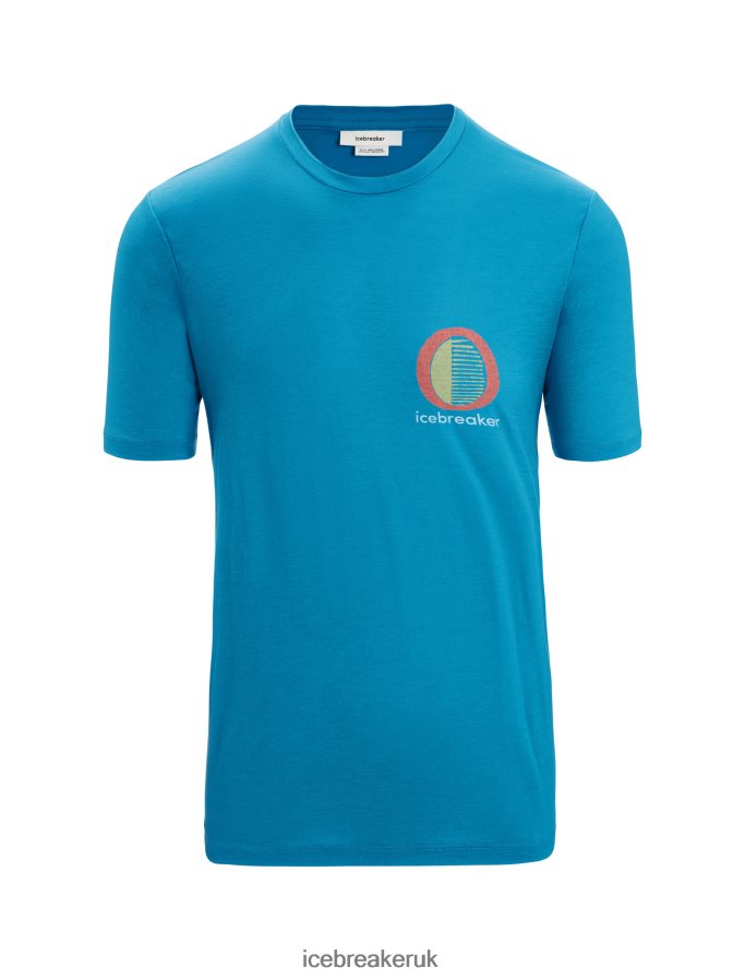 Icebreaker Men Merino Tech Lite II Short Sleeve T-Shirt Spring Glow Z04NXR45 Clothing Geo Blue - Image 6