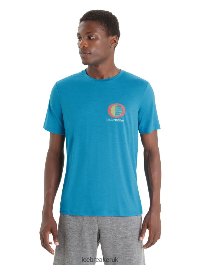 Icebreaker Men Merino Tech Lite II Short Sleeve T-Shirt Spring Glow Z04NXR45 Clothing Geo Blue - Image 1