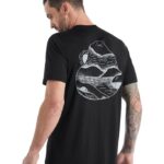 Icebreaker Men Merino Tech Lite II Short Sleeve T-Shirt Sunrise Ridge Z04NXR482 Clothing Black