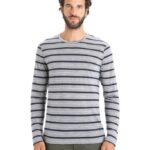 Icebreaker Men Merino Wave Long Sleeve Stripe T-Shirt Z04NXR196 Clothing Metro Heather/Midnight Navy