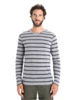 Icebreaker Men Merino Wave Long Sleeve Stripe T-Shirt Z04NXR196 Clothing Metro Heather/Midnight Navy