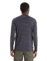 Icebreaker Men Merino Wave Long Sleeve Stripe T-Shirt Z04NXR197 Clothing Midnight Navy/Loden - Image 2