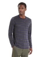 Icebreaker Men Merino Wave Long Sleeve Stripe T-Shirt Z04NXR197 Clothing Midnight Navy/Loden