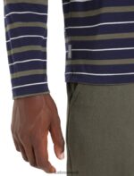 Icebreaker Men Merino Wave Long Sleeve Stripe T-Shirt Z04NXR197 Clothing Midnight Navy/Loden - Image 5