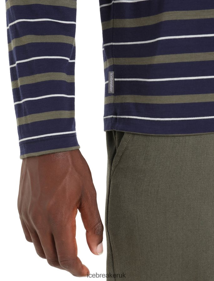 Icebreaker Men Merino Wave Long Sleeve Stripe T-Shirt Z04NXR197 Clothing Midnight Navy/Loden - Image 5