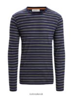 Icebreaker Men Merino Wave Long Sleeve Stripe T-Shirt Z04NXR197 Clothing Midnight Navy/Loden - Image 6
