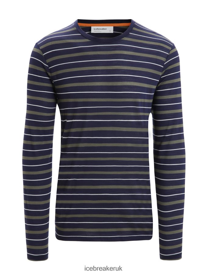 Icebreaker Men Merino Wave Long Sleeve Stripe T-Shirt Z04NXR197 Clothing Midnight Navy/Loden - Image 6