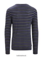 Icebreaker Men Merino Wave Long Sleeve Stripe T-Shirt Z04NXR197 Clothing Midnight Navy/Loden - Image 7