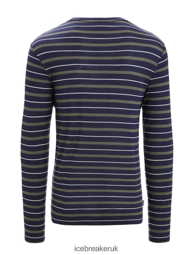 Icebreaker Men Merino Wave Long Sleeve Stripe T-Shirt Z04NXR197 Clothing Midnight Navy/Loden - Image 7