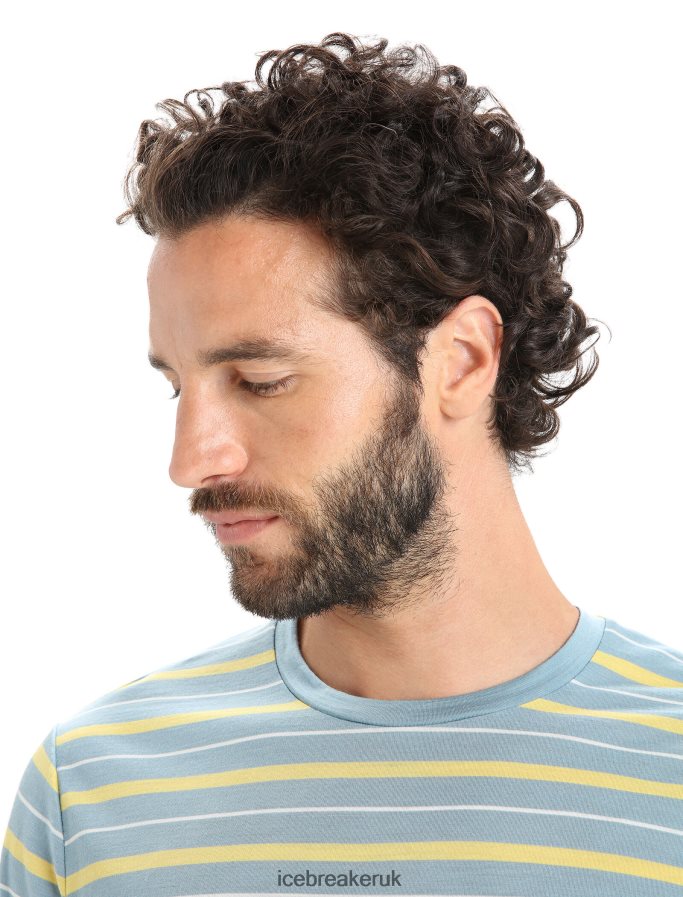 Icebreaker Men Merino Wave Short Sleeve Stripe T-Shirt Z04NXR19 Clothing Astral Blue/Summer - Image 4