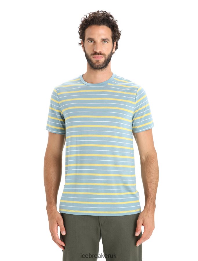 Icebreaker Men Merino Wave Short Sleeve Stripe T-Shirt Z04NXR19 Clothing Astral Blue/Summer - Image 1