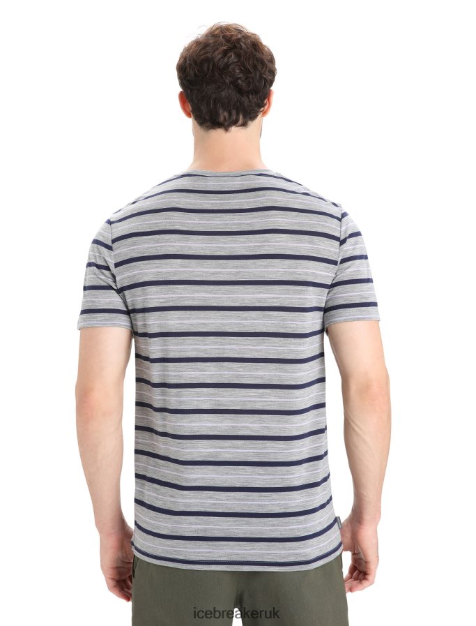 Icebreaker Men Merino Wave Short Sleeve Stripe T-Shirt Z04NXR20 Clothing Metro Heather/Midnight Navy - Image 2