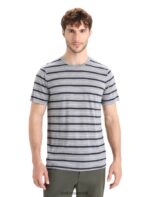 Icebreaker Men Merino Wave Short Sleeve Stripe T-Shirt Z04NXR20 Clothing Metro Heather/Midnight Navy
