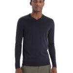 Icebreaker Men Merino Wilcox Long Sleeve V Neck Sweater Z04NXR227 Clothing Midnight Navy
