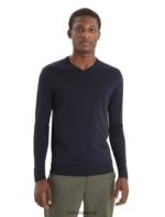Icebreaker Men Merino Wilcox Long Sleeve V Neck Sweater Z04NXR227 Clothing Midnight Navy