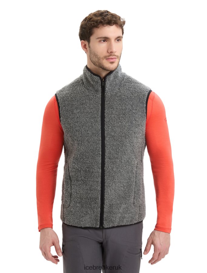 Icebreaker Men RealFleece Merino High Pile Vest Z04NXR235 Clothing Gritstone Heather/Black - Image 1