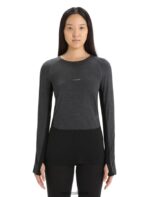 Icebreaker Women 125 ZoneKnit Merino Long Sleeve Crewe Thermal Top Z04NXR590 Clothing Jet Heather/Black