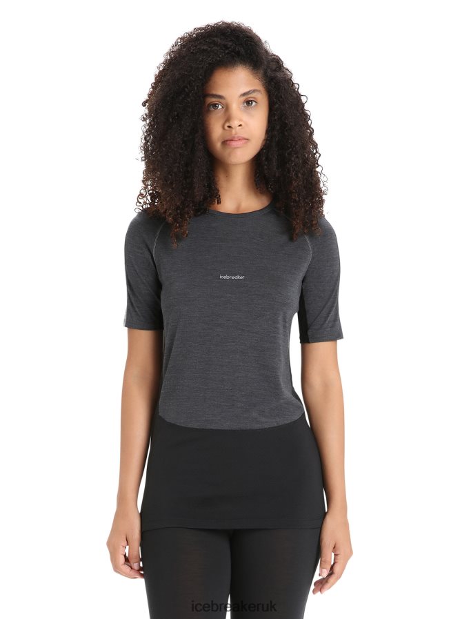 Icebreaker Women 125 ZoneKnit Merino Short Sleeve Crewe Thermal Top Z04NXR588 Clothing Jet Heather/Black - Image 1