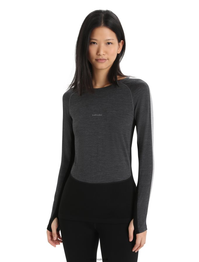 Icebreaker Women 200 ZoneKnit Merino Long Sleeve Crewe Thermal Top Z04NXR580 Clothing Jet Heather/Black - Image 1