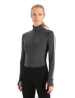 Icebreaker Women 260 ZoneKnit Merino Long Sleeve Half Zip Thermal Top Z04NXR596 Clothing Jet Heather/Black