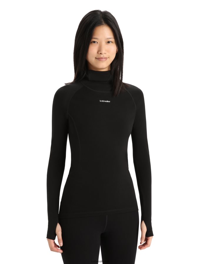 Icebreaker Women 300 MerinoFine Long Sleeve Roll Neck Thermal Top Z04NXR586 Clothing Black - Image 1